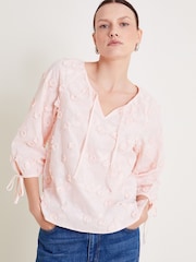Monsoon Pink Ivy Floral Embroidered Blouson 100% Cotton Blouse - Image 2 of 4