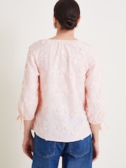 Monsoon Pink Ivy Floral Embroidered Blouson 100% Cotton Blouse - Image 3 of 4