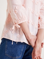 Monsoon Pink Ivy Floral Embroidered Blouson 100% Cotton Blouse - Image 4 of 4