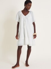 Monsoon White Cynthia Embroidered Short Sleeve 100% Cotton Mini Dress - Image 1 of 5