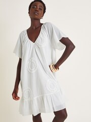 Monsoon White Cynthia Embroidered Short Sleeve 100% Cotton Mini Dress - Image 2 of 5