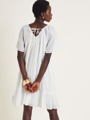 Monsoon White Cynthia Embroidered Short Sleeve 100% Cotton Mini Dress - Image 3 of 5