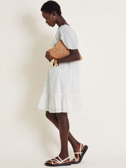 Monsoon White Cynthia Embroidered Short Sleeve 100% Cotton Mini Dress - Image 5 of 5
