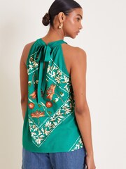Monsoon Blue Mila Scarf Print Halter Top - Image 4 of 6