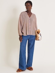 Monsoon Brown Yazmin Sheer Stripe Blouse - Image 1 of 5