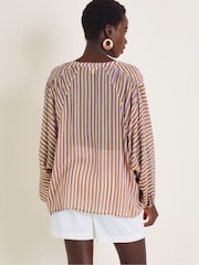 Monsoon Brown Yazmin Sheer Stripe Blouse - Image 3 of 5