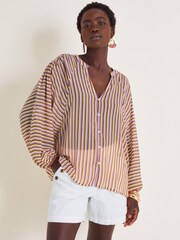 Monsoon Brown Yazmin Sheer Stripe Blouse - Image 5 of 5