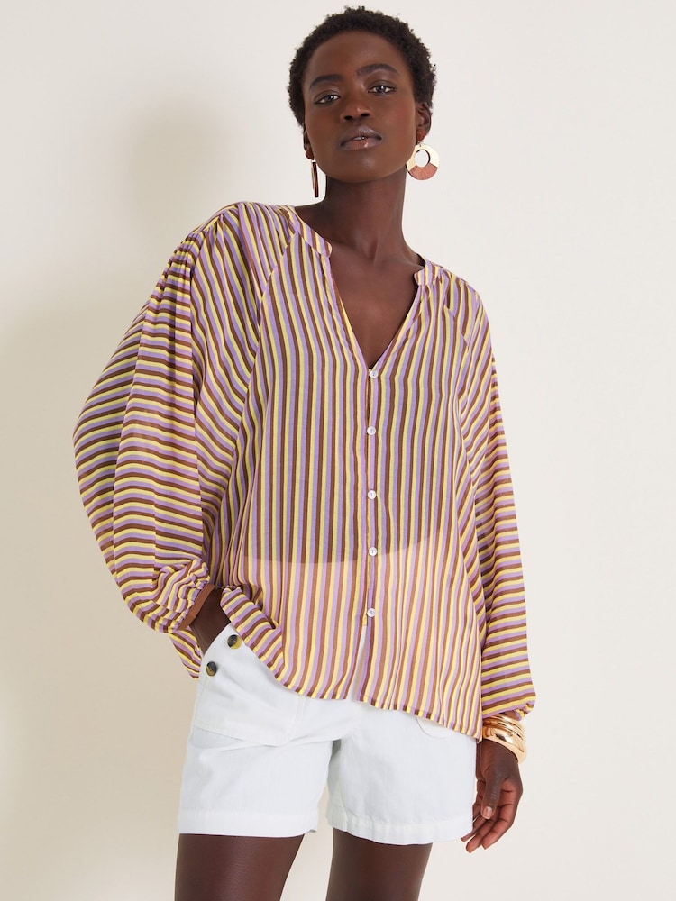 Monsoon Brown Yazmin Sheer Stripe Blouse - Image 5 of 5
