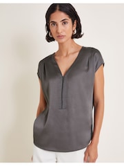 Monsoon Grey Wilde Woven Sleeveless Top - Image 1 of 6