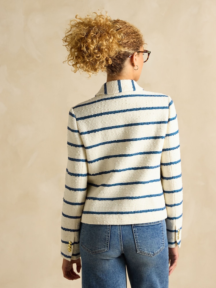 Joules Hampton Cream and Blue Striped Bouclé Jacket - Image 4 of 9