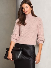 Lipsy Pink Pearl Cable Knit Jumper - Image 3 of 4