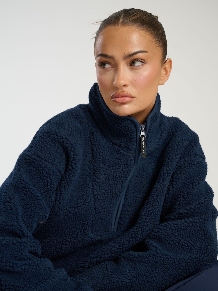 South Beach Blue Borg Quarter Zip Jacket - Image 4 of 6
