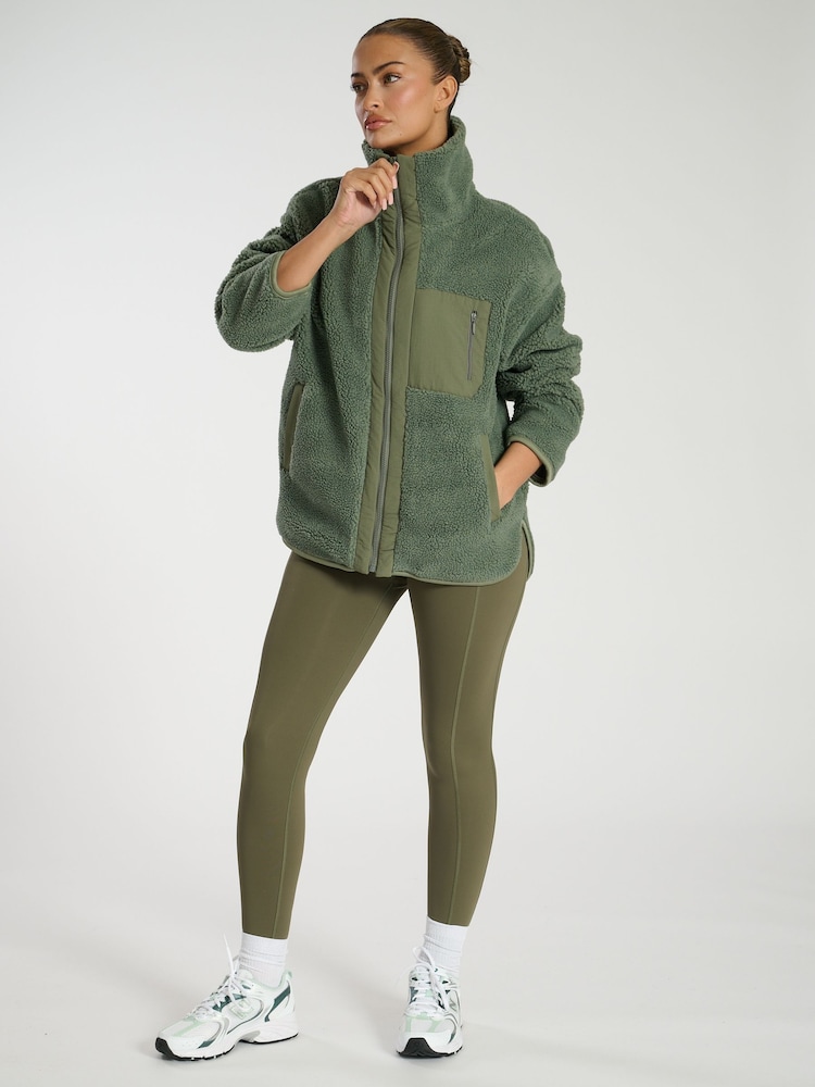 South Beach Green Zip Borg Jacket - Image 4 of 6