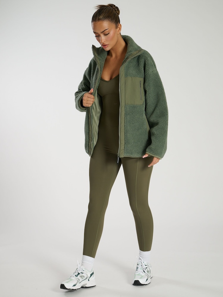South Beach Green Zip Borg Jacket - Image 5 of 6