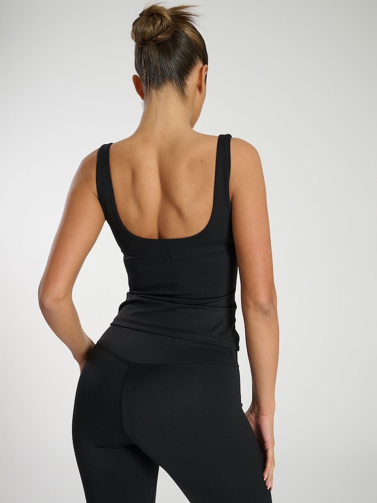 South Beach Black Scoop Vest Top With Built-In-Bra - Image 2 of 5