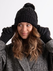 Totes Black Ladies Totes Winter Knitted Hat & Glove Set - Image 1 of 4