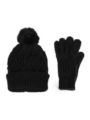 Totes Black Ladies Totes Winter Knitted Hat & Glove Set - Image 3 of 4