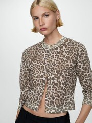 Mango Cream Leopard Print Knitted LIghtweight Cardigan - Image 1 of 7