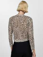 Mango Cream Leopard Print Knitted LIghtweight Cardigan - Image 3 of 7