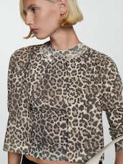 Mango Cream Leopard Print Knitted LIghtweight Cardigan - Image 5 of 7