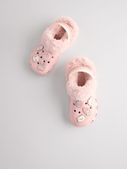 Pink Badge Faux Fur Lined Clog Slippers - Image 1 of 5