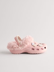 Pink Badge Faux Fur Lined Clog Slippers - Image 2 of 5