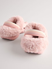 Pink Badge Faux Fur Lined Clog Slippers - Image 4 of 5