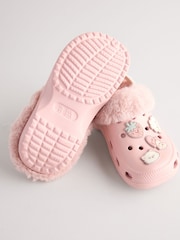 Pink Badge Faux Fur Lined Clog Slippers - Image 5 of 5