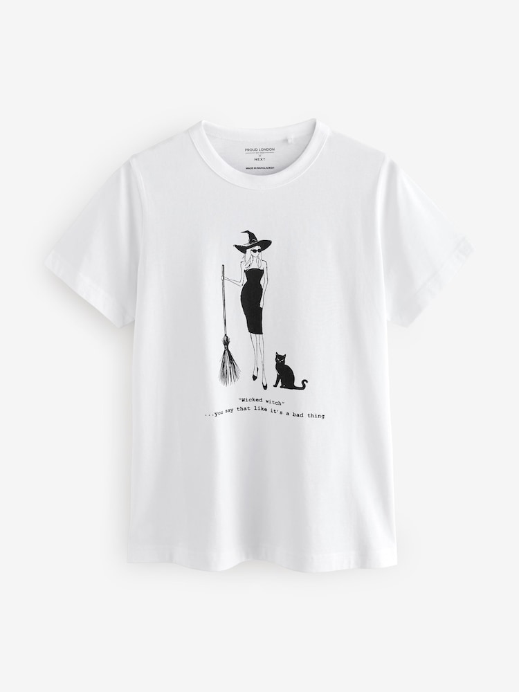 White Wicked Witch Halloween Graphic 100% Cotton T-Shirt - Image 1 of 3