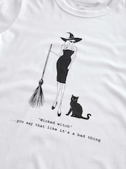 White Wicked Witch Halloween Graphic 100% Cotton T-Shirt - Image 2 of 3