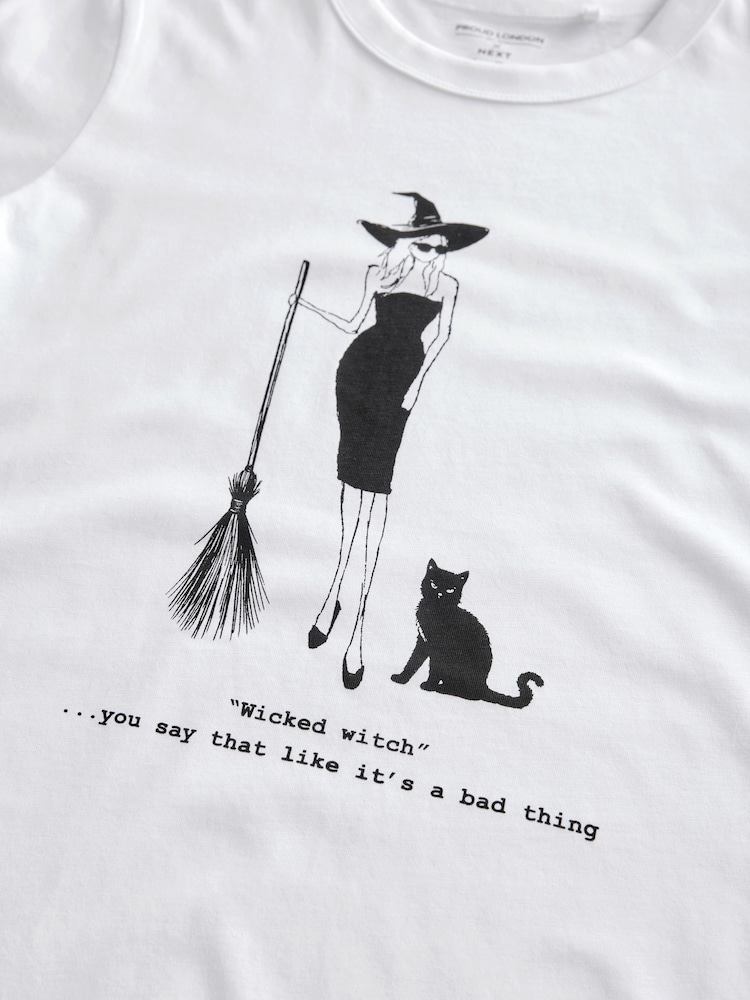 White Wicked Witch Halloween Graphic 100% Cotton T-Shirt - Image 2 of 3