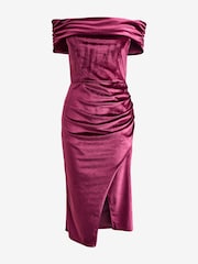 Sistaglam Red Velvet Bardot Midi Dress - Image 5 of 5
