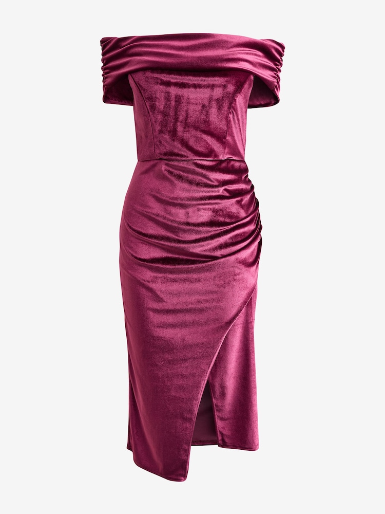 Sistaglam Red Velvet Bardot Midi Dress - Image 5 of 5