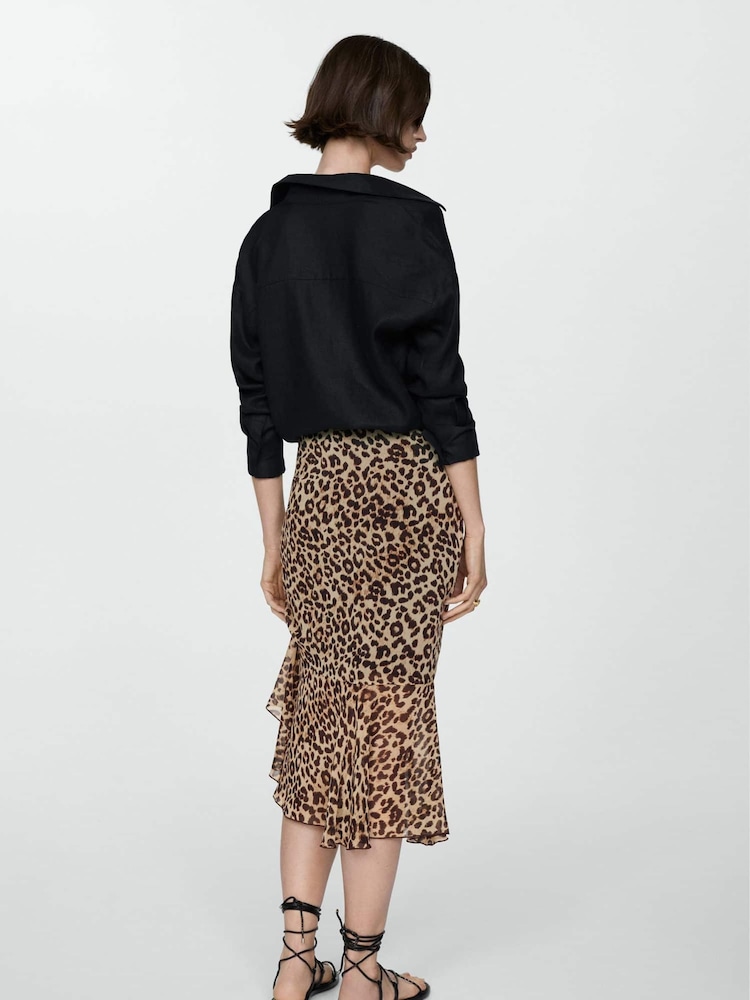 Mango Black Leopard Print Gathered Skirt - Image 2 of 6 Mango Black Leopard Print Gathered Skirt - Image 2 of 6
