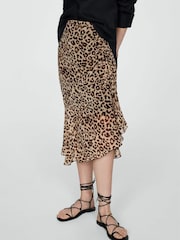 Mango Black Leopard Print Gathered Skirt - Image 3 of 6