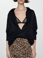 Mango Black Leopard Print Gathered Skirt - Image 4 of 6