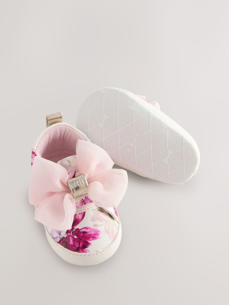 Baker by Ted Baker Baby Girls White and Pink Organza Bow Trainer Padders - Image 3 of 5