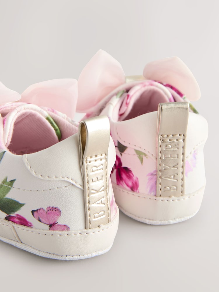 Baker by Ted Baker Baby Girls White and Pink Organza Bow Trainer Padders - Image 4 of 5
