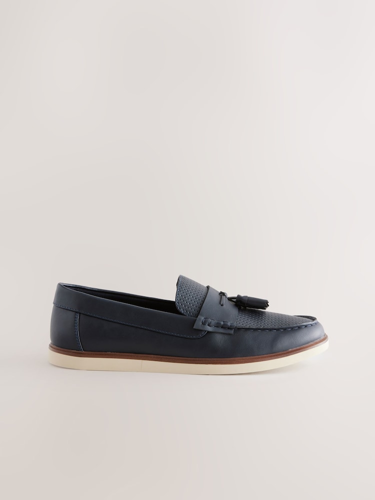 Navy Embossed Tassel Loafers - Image 3 of 6