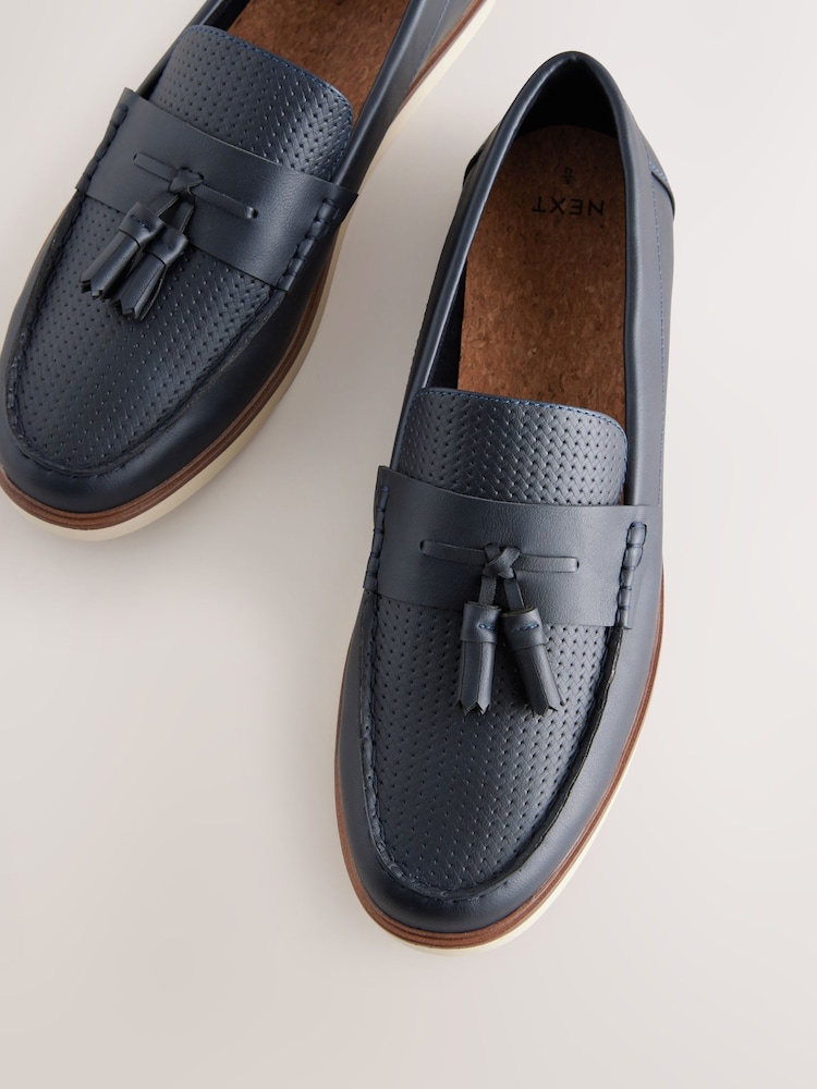 Navy Embossed Tassel Loafers - Image 4 of 6