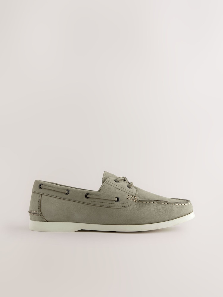 Sage Green Leather Boat Shoes - Image 3 of 7