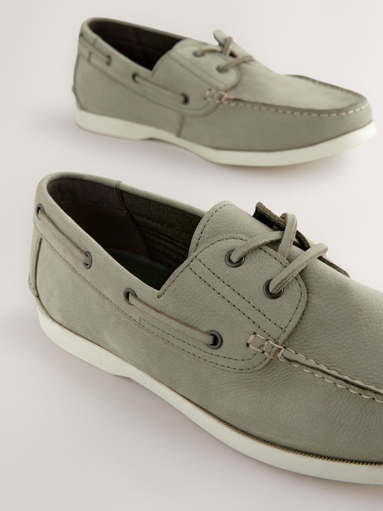 Sage Green Leather Boat Shoes - Image 4 of 7