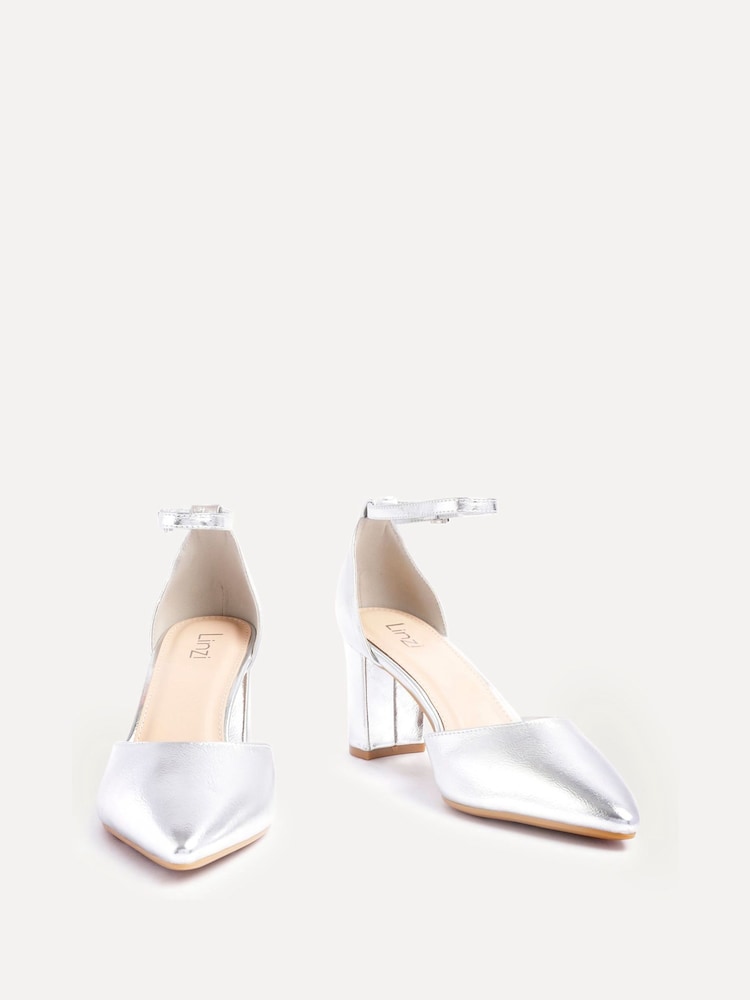 Linzi Silver Leona Closed Back Court Block Heels - Image 3 of 5