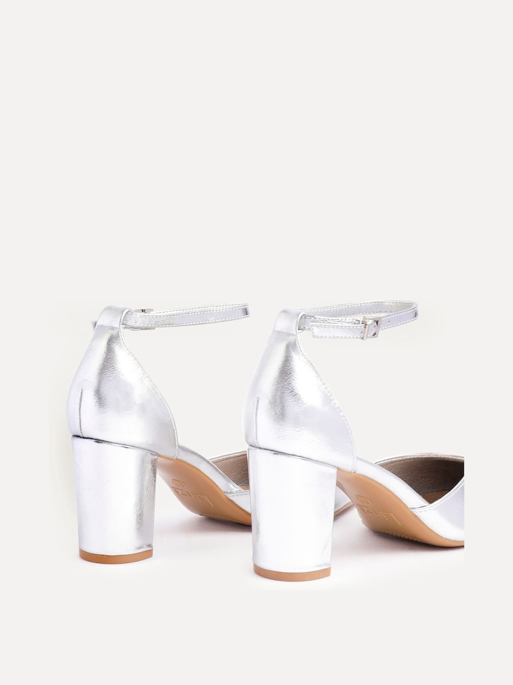 Linzi Silver Leona Closed Back Court Block Heels - Image 4 of 5