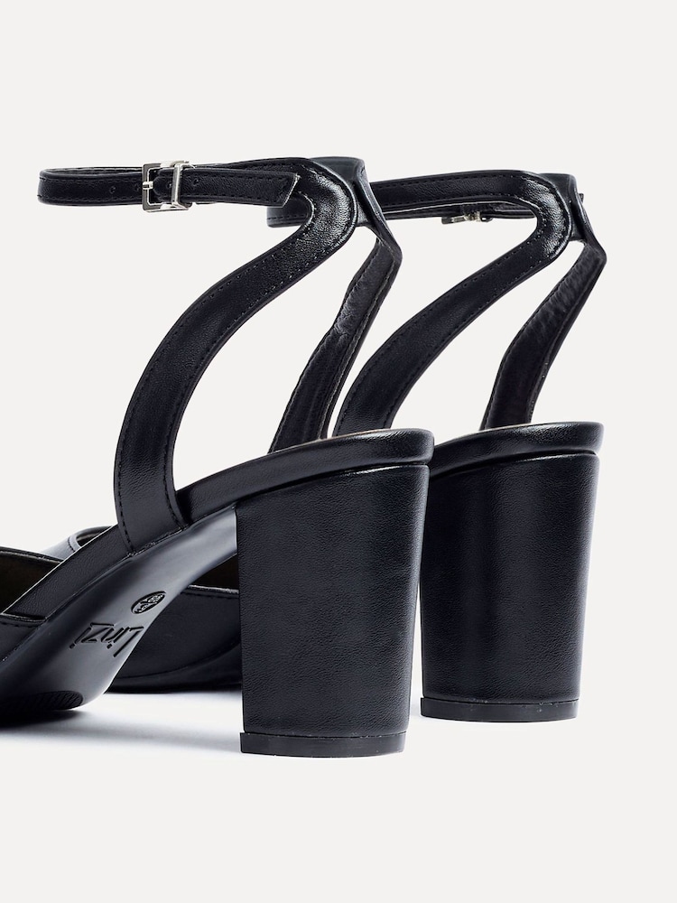 Schwarzes PU - Linzi Rendall Pumps mit offenem Rücken und Blockabsatz - Bild 5 von 5 Schwarzes PU - Linzi Rendall Pumps mit offenem Rücken und Blockabsatz - Bild 5 von 5