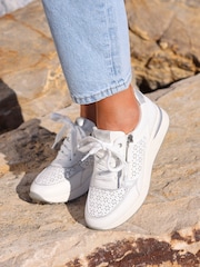 Linzi White Daisie Laser Cut Trainers With Zip Detail - Image 1 of 5