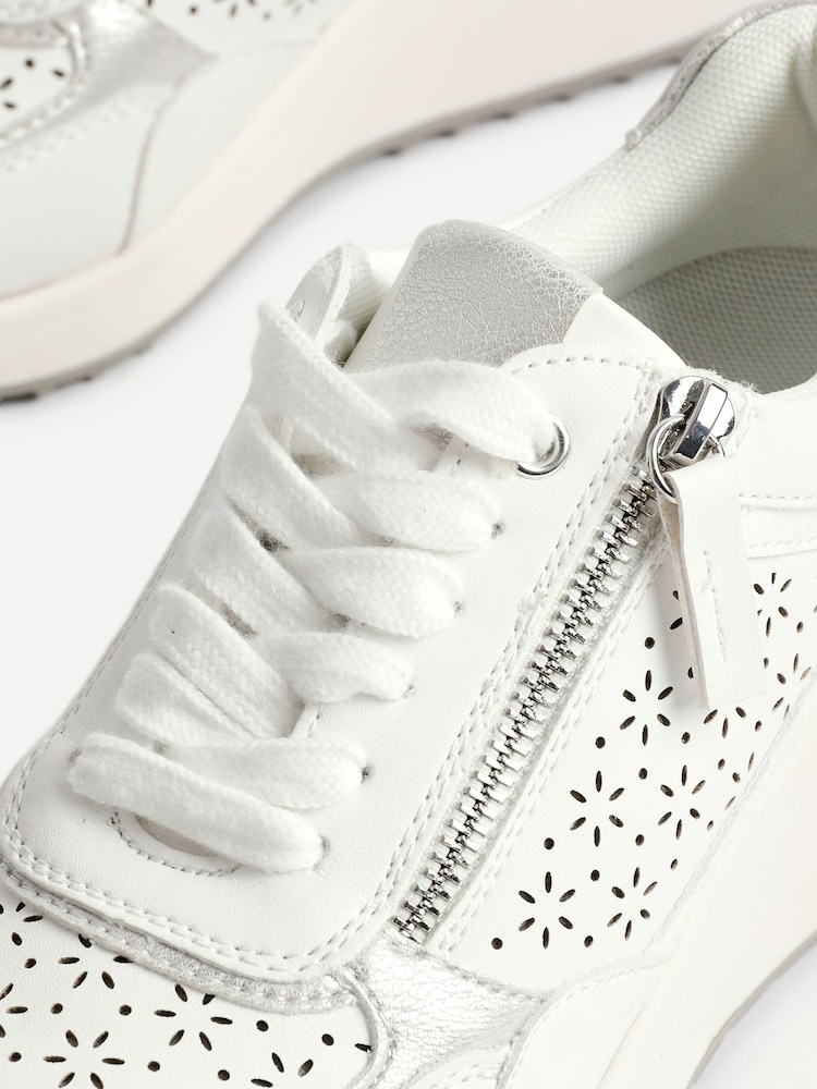 Linzi White Daisie Laser Cut Trainers With Zip Detail - Image 5 of 5