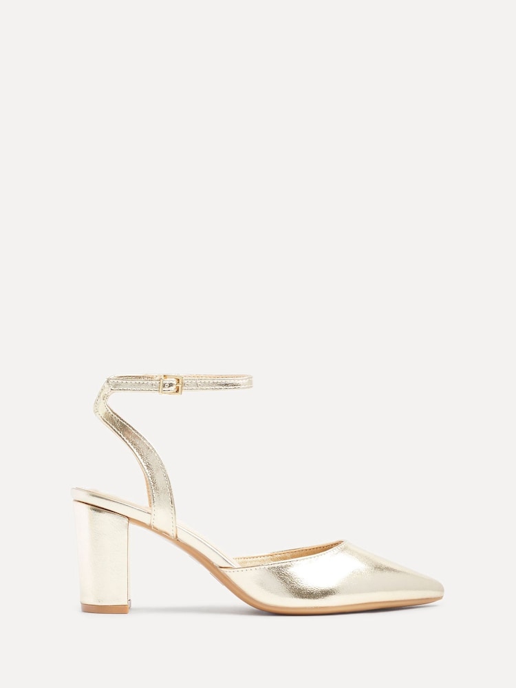 Gold - Linzi Rendall Open Back Block Heeled Court Shoes - Image 2 of 5 Gold - Linzi Rendall Open Back Block Heeled Court Shoes - Image 2 of 5
