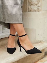 Linzi Black Wide Fit Lavora Wide Fit Stiletto Court Shoes With Ankle Strap - Image 1 of 5