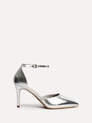 Linzi Silver Thea Closed Back Stiletto Court Heels With Ankle Strap - Image 2 of 5